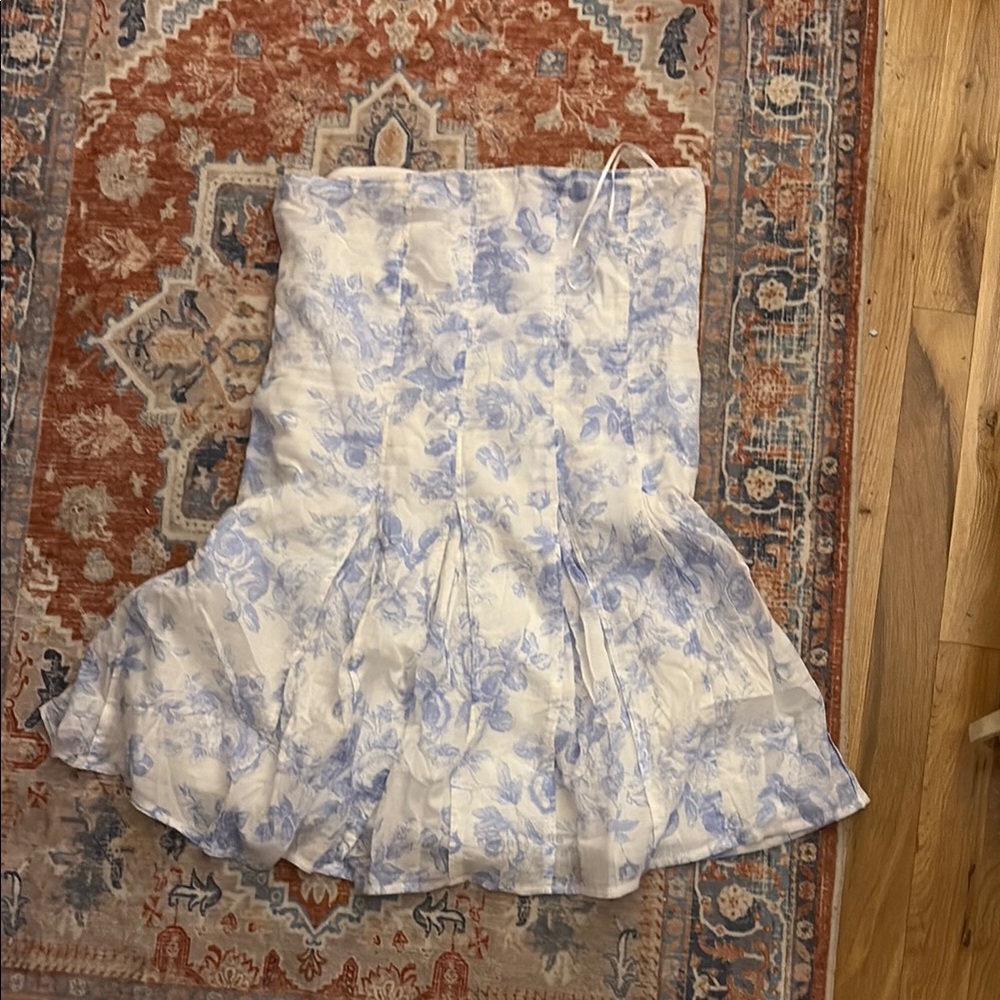 sky to moon Strapless Blue Floral Dress